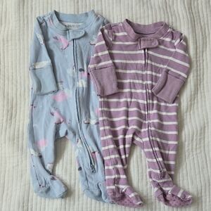 Quince Baby Footies - Blue Unicorns and Purple Stripes